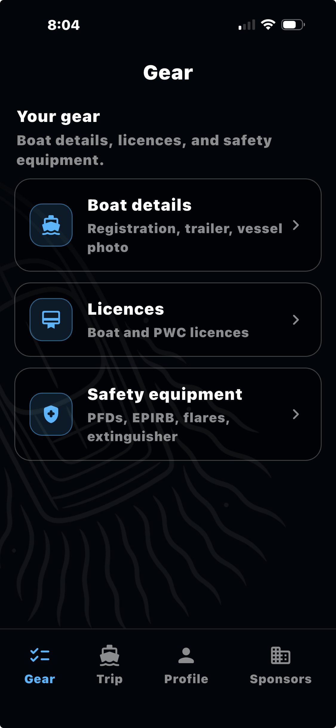 Marine Safe safety gear screen